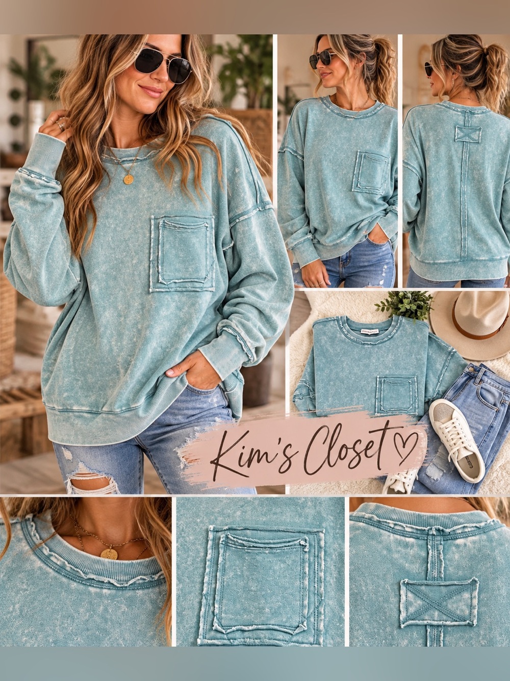 Zenana French Terry Acid Wash Front Pocket Pullover